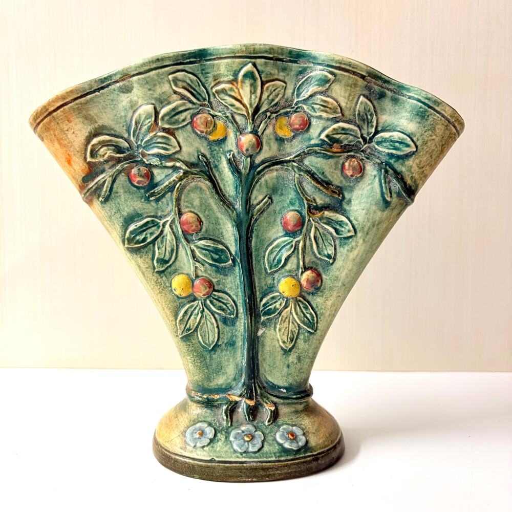 Vintage Apple Tree Fan Flower Vase AS IS